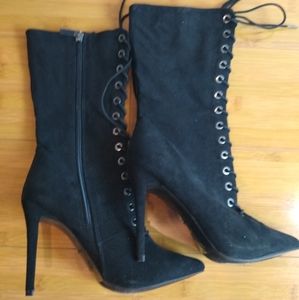 Sexy black lace boots heels size 6.5 high heel